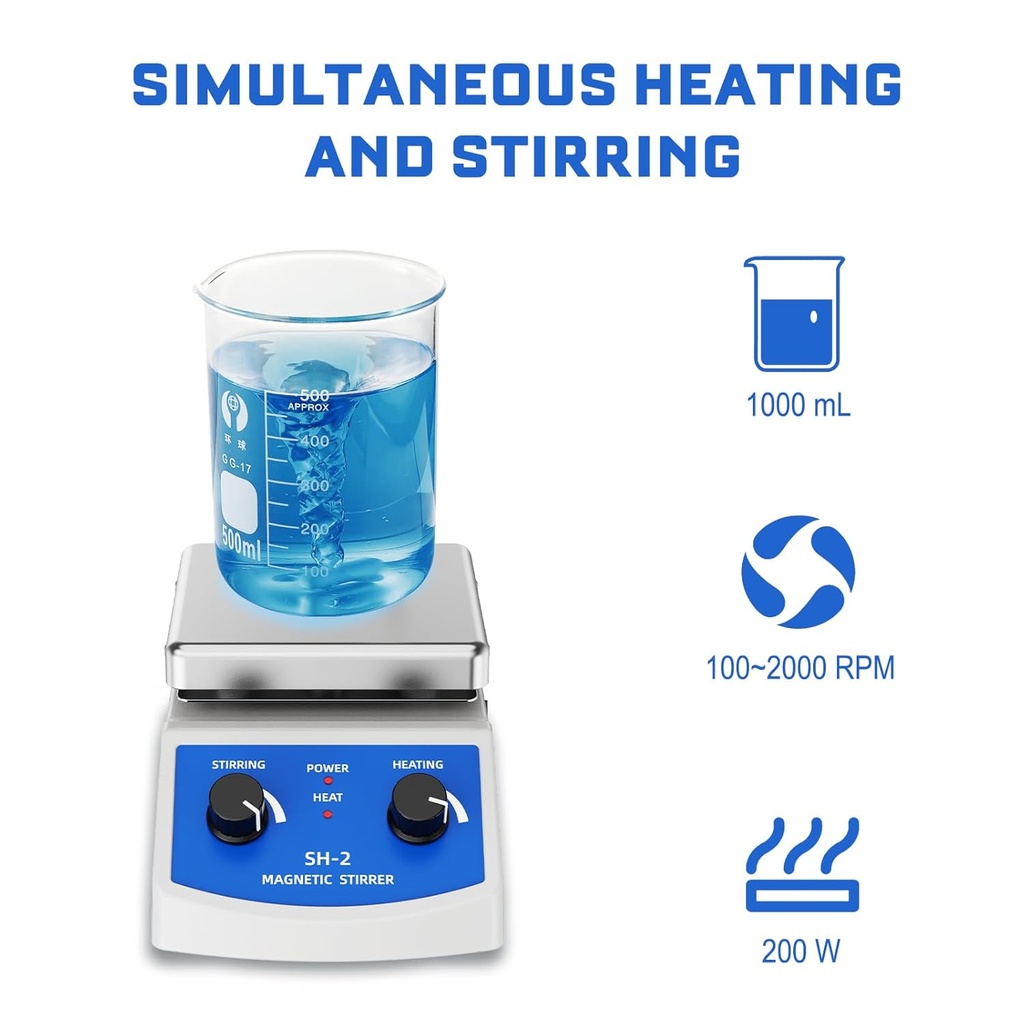 Magnetic Stirrer Hot Plate w/Stir Bar,100-2000rpm Magnetic Hotplate Stirrer, 180W Heating Power Hot Plate Stirrer, Max 520℉ Hot Plate with Magnetic Stirrer
