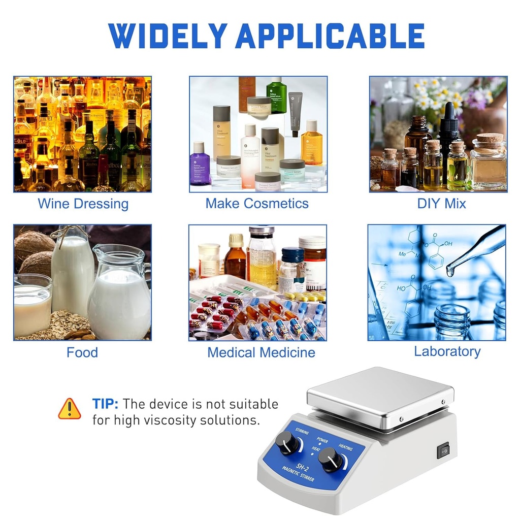 Magnetic Stirrer Hot Plate w/Stir Bar,100-2000rpm Magnetic Hotplate Stirrer, 180W Heating Power Hot Plate Stirrer, Max 520℉ Hot Plate with Magnetic Stirrer