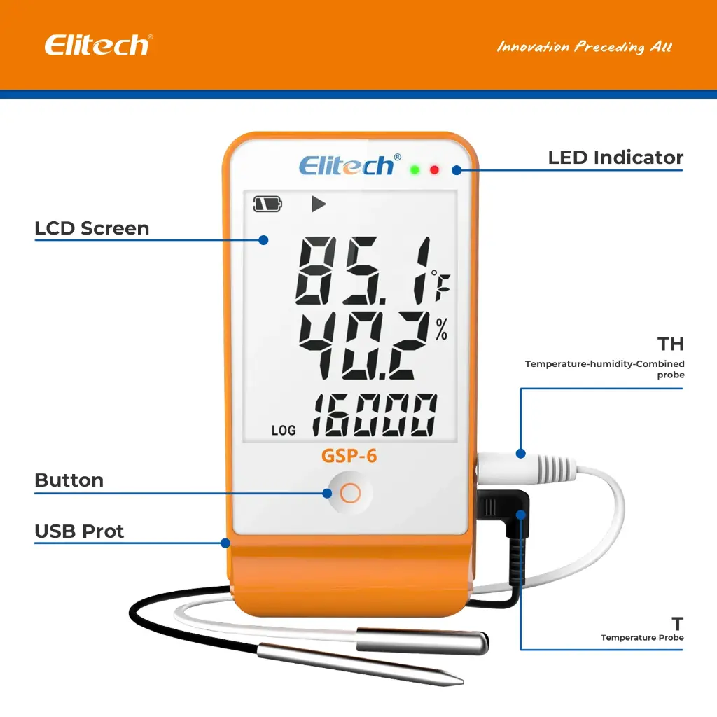 Elitech GSP-6 Temperature and Humidity Data Logger Recorder