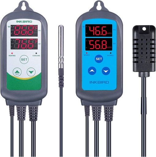 Combination Humidity Controller IHC200 Temperature Controller ITC308 Stage Pre Wired AC Dual Stage Outlet Thermostat Humidistat Cooling Heating Humidifier Dehumidifier